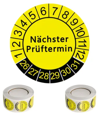 Testplatten 25 mm, 1000 Stück, gelb, Prüfdatum 2026-2031