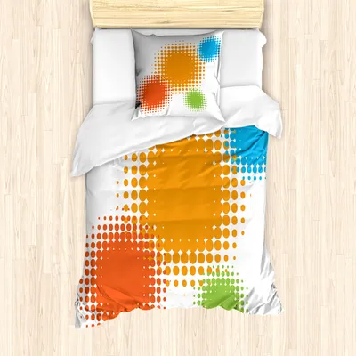 Produktbild von ABAKUHAUS Orange Bettbezug Set für Einzelbetten, Retro farbenfrohes Design, Milbensicher Allergiker geeignet mit Kissenbezug, Orange Blau und Rot