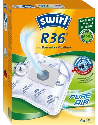 Zdjęcie produktu dla Worki do odkurzacza Swirl R 36 MicroPor Plus do odkurzaczy Rowenta i Moulinex | Długotrwała wysoka moc ssania | Filtr antyalergiczny | 4 sztuki