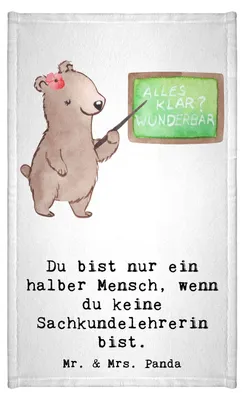 Produktbild von Mr. & Mrs. Panda Handtuch Sachkundelehrerin Herz - Weiß - Geschenk, Baumwollhandtuch, Grundschule, Gästetuch, Witzig, Gästehandtuch Bunt, Sachkundeunterricht, Frotteetuch