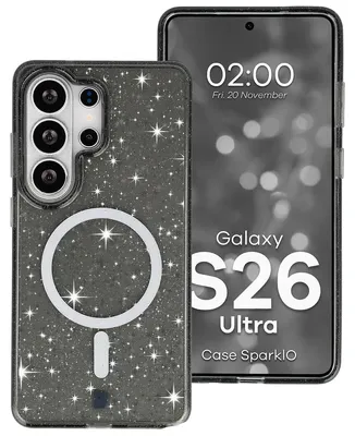 Produktbild von Glitzer Hülle mit Magnetring für Galaxy S26 Ultra, Bizon Case SparklO, Transparent-Schwarz mit Glitzer