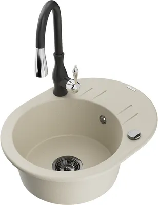 Produktbild von Mexen Kevin 1 Becken-Granitspüle mit Abtropffläche und Mischbatterie Savita, Beige - 6517-69-672601-70