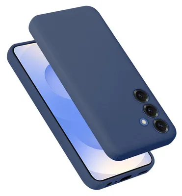 A blue phone case is shown on top of a smartphone.