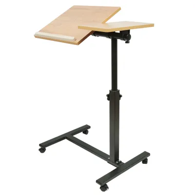 Image de Table mobile pour ordinateur portable réglable en hauteur Table basse Table d'appoint avec roulettes et freins Couleur bois