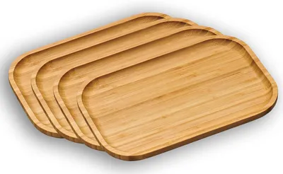 Immagine prodotto di Kesper 58160 – Set da 4 vassoi da portata in bambù con bordo rialzato – Vassoio per snack, dimensioni 30,5 x 20 cm