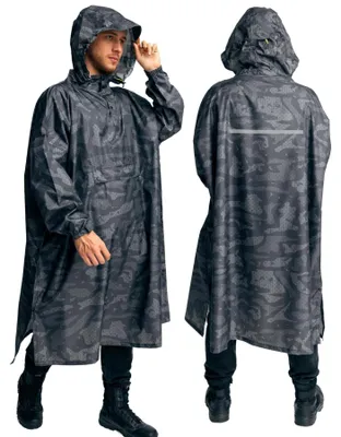 Produktbild von Elzusha – Herren-Regenponcho aus 100 % recyceltem Polyester – leicht und wasserdicht, in Grau