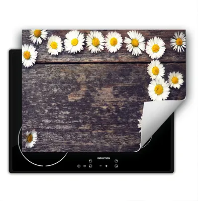 Produktbild von DarHaus Herdabdeckplatte 80x52 cm Anti Rutsch Matte Aufrollbar, Holz - Blumen