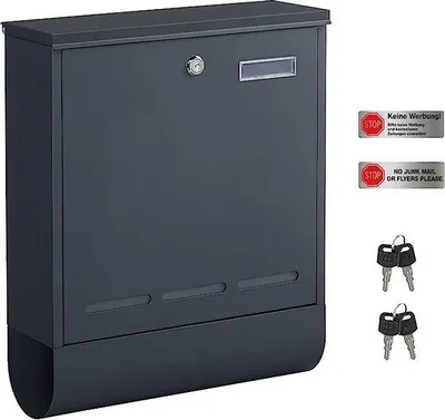 Produktbild von Briefkasten mit Zeitungsfach und Namensschild, Briefkasten mit 4 Schlössern, kein Werbemotiv, einfache Montage, anthrazit GMB060G01V1