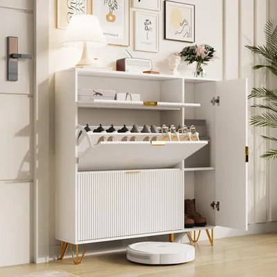 Produktbild von INONEFT Schuhschrank mit 3 Klappen und 1 Tür,schmaler Schuhschrank,Schuhregal,mehrere Einlegeböden,für den Eingangsbereich,den Flur,das Wohnzimmer