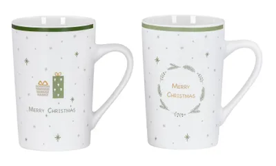 Produktbild von Tassen Set Weihnachten 2er Porzellan Kaffeebecher Merry Christmas Motiv Geschenkidee für Kaffee Tee und andere Heißgetränke