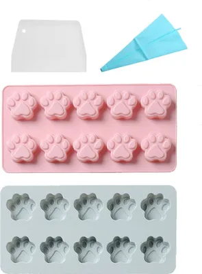 Image de lot de 2 Moules à Patte en Silicone Moule à Bonbons Chien Chiots Friandises Biscuits Animaux Pour Congélation Et Cuisson