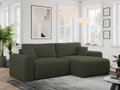 Produktbild von MKS MEBLE Sofa L-Form, Ecksofa mit Schlaffunktion, Wohnlandschaft L-Form mit Kissen, Couch L-Form - Nelson - Grün Boucle