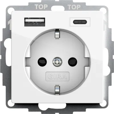 Produktbild von Gira SCHUKO-Steckdose, USB-Spannungsversorgung, 2-fach, Typ A/C, System 55, Reinweiß, 1 Stk.