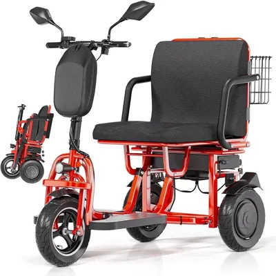 Produktbild von Elektromobil Für Senioren – Klappbarer 3-Rad-Mobilitätsroller Mit 350W Doppelmotor 48V 10,4Ah Akku 3 Fahrgeschwindigkeiten Senioren Elektromobil Rot