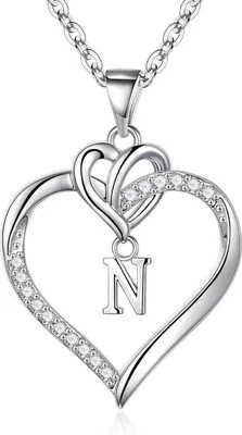 Produktbild von TINGN Zirkonia Herz Halskette 14K Gold Herz Buchstaben Kette - Silber
