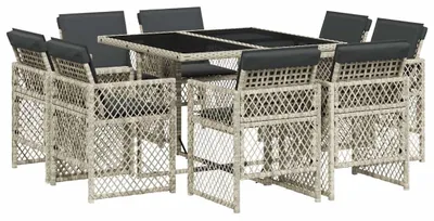 Immagine prodotto di vidaXL set da pranzo da giardino 9 pezzi con cuscini in rattan grigio chiaro