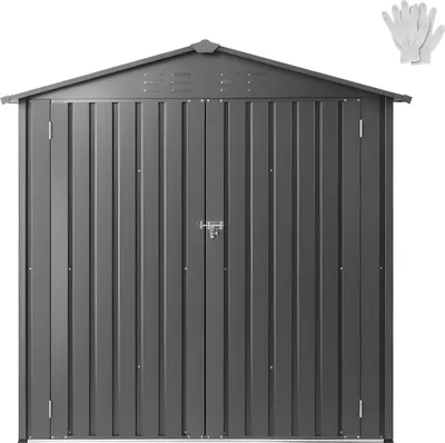 Image de SucceBuy Abri de jardin en métal avec portes verrouillables et 4 fentes d'aération, abri de jardin avec toit à deux pentes, solution de stockage pour arrière-cour, jardin, terrasse ou vélo, dimensions : 1860x1210x1841 mm