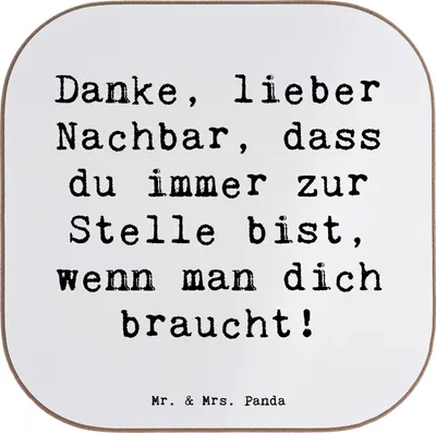 Produktbild von Mr. & Mrs. Panda Untersetzer für Gläser Spruch Danke Nachbar - Weiß - Geschenk, Aufmerksamkeit, Tischuntersetzer, Dankeschön, Nachbarschaft, Freude verbreiten, Coaster