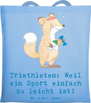 Produktbild von Mr. & Mrs. Panda Tote Bag Triathlon Helden - Sky Blue - Geschenk, Sportler, Shopping Tasche, Disziplinen, Jutebeutel, schulterbeutel, Durchhaltevermögen, Geschenke