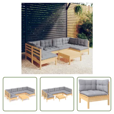Produktbild von The Living Store 7-tlg. Garten-Lounge-Set mit Grauen Kissen Kiefer Massivholz