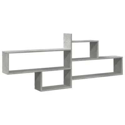 A modern, gray wall shelf with multiple compartments.