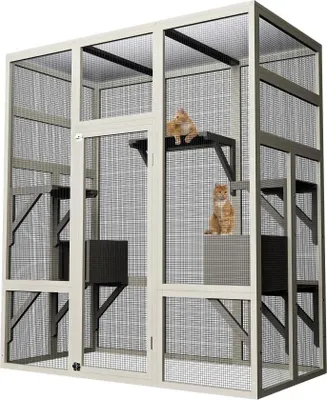 Obrázek produktu pro Výběh pro kočky, venkovní domeček pro kočky o velikosti 70'', vodotěsná krycí plachta, prostorný design pro více koček, šedá barva
