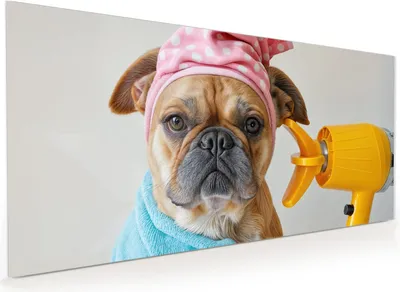 Produktbild von Küchenrückwand Spritzschutz Glas mit Motiv Hund mit Badehandtuch 40 x 40 cm