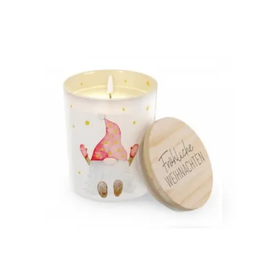 Produktbild von weihnachtliche Duftkerze Love Xmas mit Wichtel H. 8,5cm Geschenk für Dich