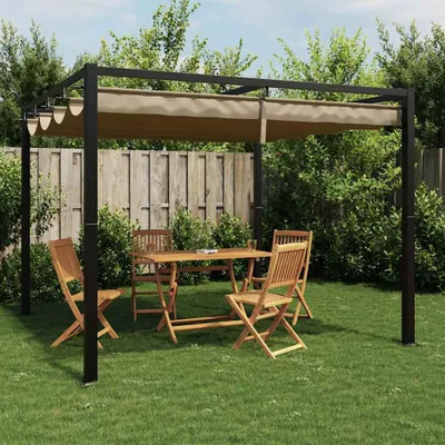 Image de vidaXL Pavillon de jardin avec toit extensible Taupe 3x3 m acier