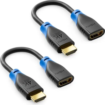 Produktbild von deleyCON 2 Stück HDMI Verlängerung für TV Stick - HDMI Adapter Kabel für Roku Chromecast Streaming - 4K 60Hz HDR10+ für TV Monitor Beamer Notebook PC 10cm kurz - Schwarz Blau