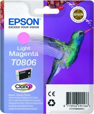 Produktbild von Epson Hummingbird Singlepack Light Magenta T0806 Claria Photographic Ink, Helle Magenta, Tinte auf Pigmentbasis, 7,4 ml, 1 Stück(e)