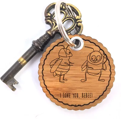 Produktbild von Mr. & Mrs. Panda Taschenanhänger Bienen Paar - Transparent - Geschenk, anhänger schlüssel, Liebesbeweis, Schildkröten, Valentinstag, Schlüsselanhänger Holz, für Freundin