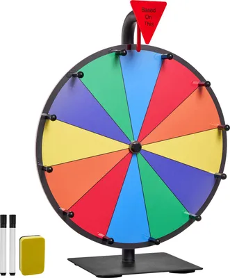 Produktbild von VEVOR Glücksrad Drehrad (305 mm) 12 Slots Glücksrad mit Ständer, Lotteriespiele Gewinn-Roulette mit Tafelschwamm und 2 Markern, 6 Farben, Spinning Prize Wheel ideal für Party Kneipe Messe