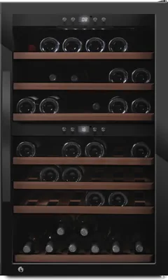 Produktbild von mQuvée Freistehender Weinkühlschrank - WineExpert 66 Fullglass Black | 2 Temperaturzonen | Kapazität 66 Flaschen | Kompressor | Schloss | UV-Glastür