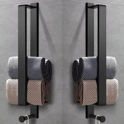 Image de Porte-serviettes adhésif en acier inoxydable noir, 43,5 cm, lot de 2, avec crochets, pour salle de bain et cuisine