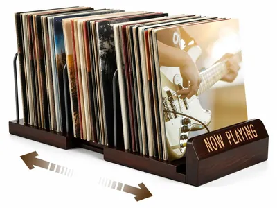 Plattenständer aus Holz für 30-70 LPs, verstellbar