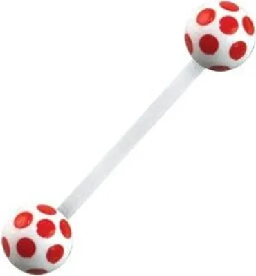 Immagine prodotto di Piercing alla lingua Bioplast da 1,6 mm con palline in acrilico con stampa a punti rossi - FPDRBD