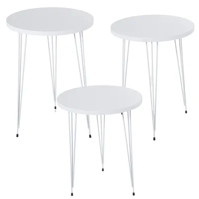 3er-Set Beistelltische, Holz/Metall, weiß, 38x53/38x49/38x45 cm