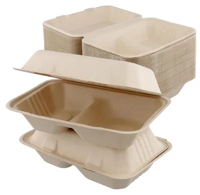 75er-Pack 900 ml Menüboxen aus Bagasse mit Deckel