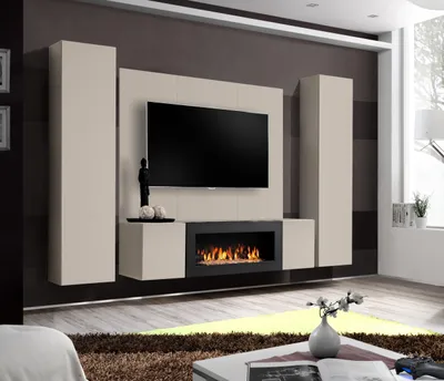 Produktbild von Wohnwand FLY M-P Cashmere mit Push-Click mit Bio Ethanol Kamin und Led