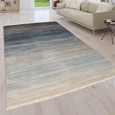 Produktbild von Teppich Wohnzimmer Kurzflor Fransen Moderne Streifen Optik Mit Farbverlauf Grösse 80x150 cm