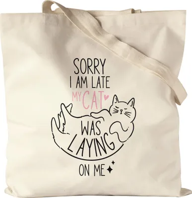 Produktbild von Sorry I am Late Jutebeutel Katzenliebhaber Cat-Mom Katzen-Mama