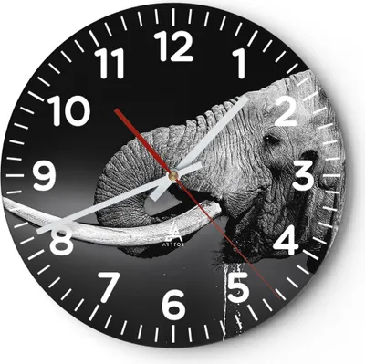 Produktbild von Wanduhr - Rund - Glasuhr - Elefant Stoßzahn Natur - 30x30cm - Schleichendes Uhrwerk - Lautlos - zum Aufhängen bereit - Dekoration Modern - Wanddekoration aus Glas - C4AR30x30-3443