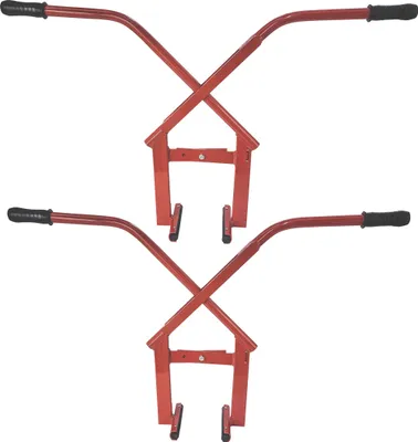 Two red stone tongs with black handles are shown against a white background.