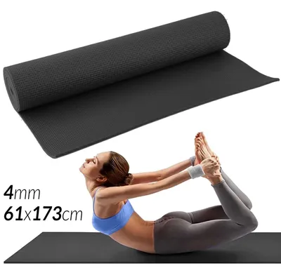 Obrázek produktu pro Podložka na jógu a pilates – tréninková podložka – TPE – protiskluzová – 173 x 61 cm – tloušťka 4 mm – černá