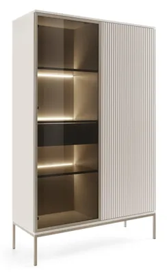 Produktbild von Vitrine HALLE WTSZ 104 - Glasvitrine 104 cm, Glastür, Lamellen, LED-Beleuchtung (Cashmiere)