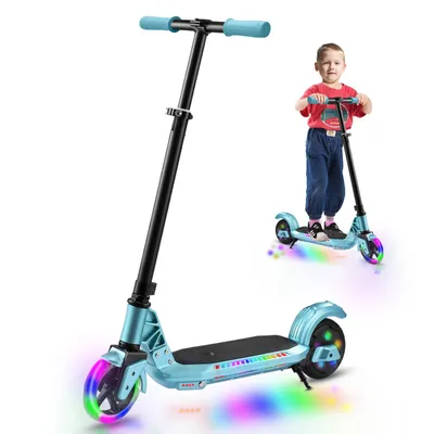Produktbild von Elektroroller Für Kinder 4–8 Jahren, Kinder Elektroroller mit verstellbarer Höhe, Blitzrad, 110W, bis zu 60 kg, Max 12 km/h, Elektroscooter Blau