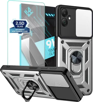 Produktbild von Armor Handyhülle für Samsung Galaxy A05 mit 9H Displayglas Displayschutz Kameraschutz Handy Panzer Case Cover Schutzhülle Outdoor Farbe: Silber