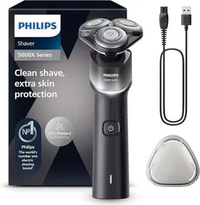 Image de Philips Rasoir Série 5000X X5004/00 Rasoir électrique peau sèche et humide, Rasoir rotatif, Noir, Argent, Batterie, Lithium-Ion (Li-Ion), 50 min, 1 h