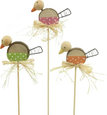 Produktbild von Vogel Blumenstecker Set, Holz-Dekovogel, Frühlingsdekoration bunt, Gartenstecker 8cm, 12-teilig, 12 Stück